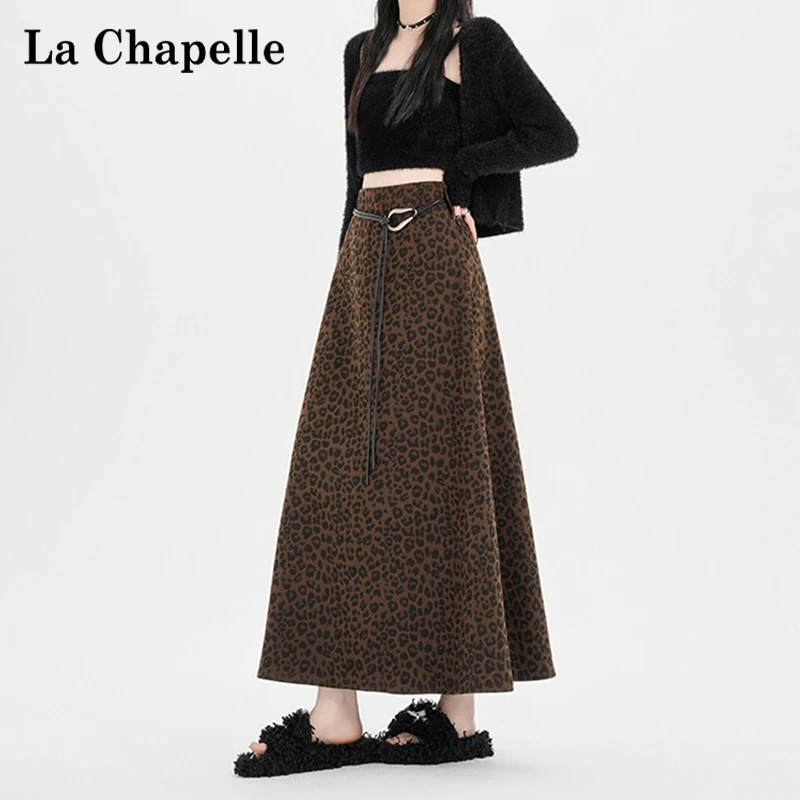 拉夏贝尔复古辣妹豹纹半身裙女秋冬休闲高腰显瘦性感a字大摆伞裙