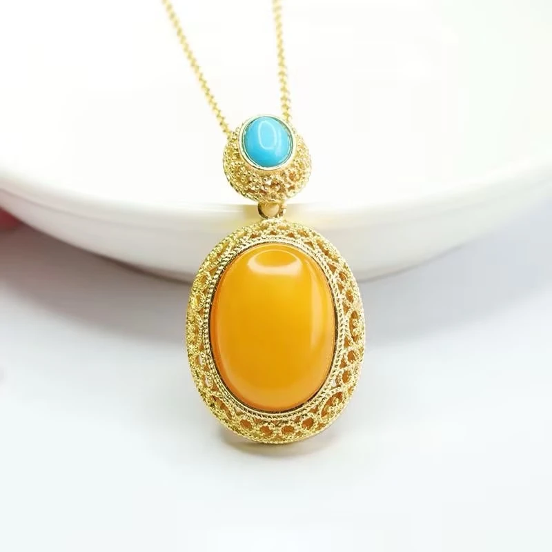 1677 天然老蜜蜡满蜜吊坠