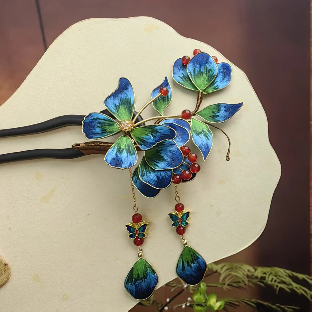 非遗绒花千里江山古风汉服配饰