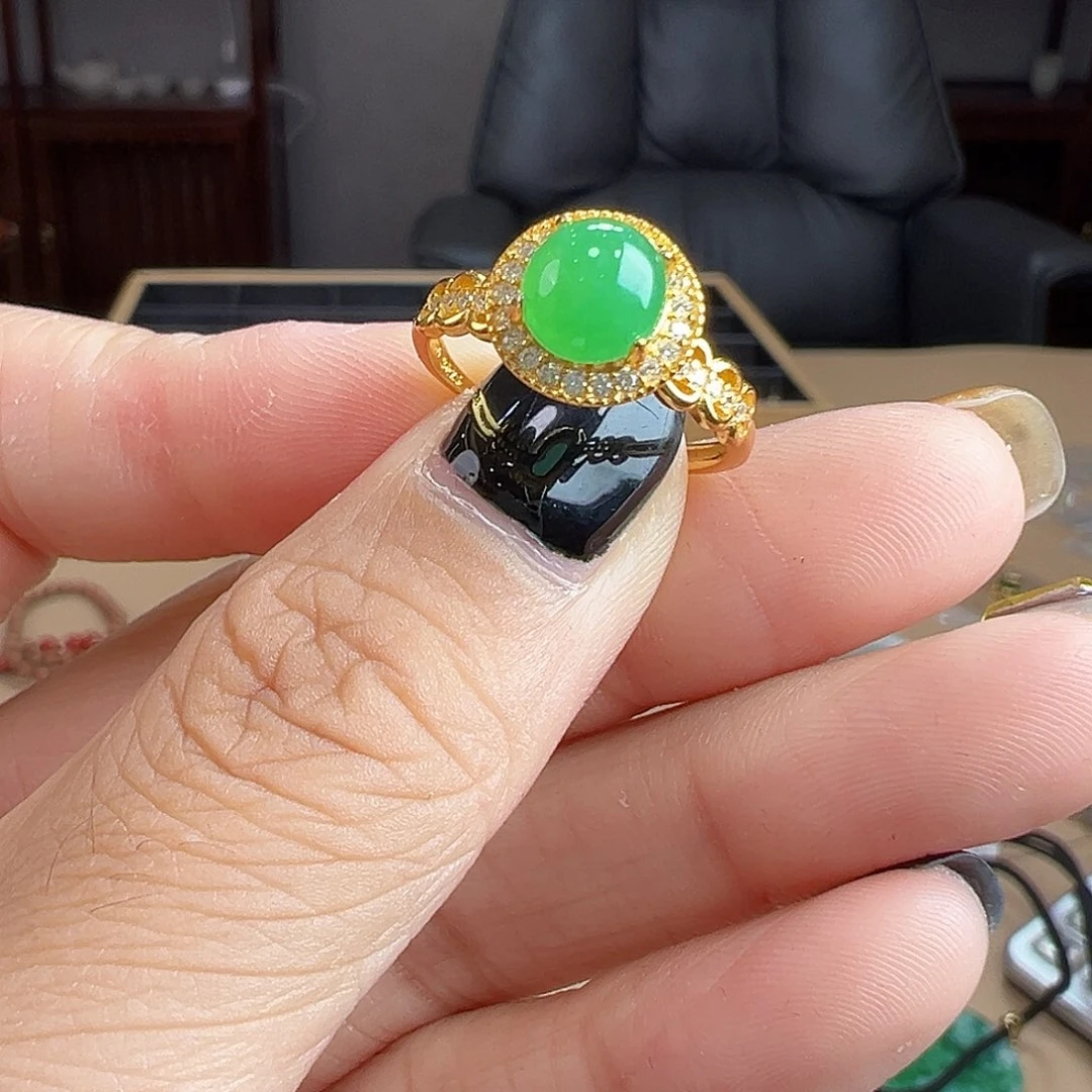 翡翠戒指银S925镶嵌戒指