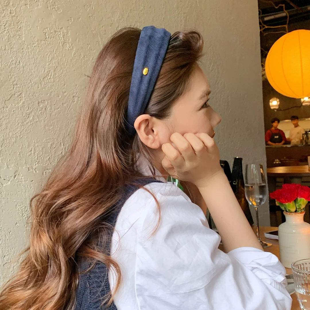 韩系纯色金标宽边褶皱发箍高颅顶头箍日常外戴压发头饰气质发饰