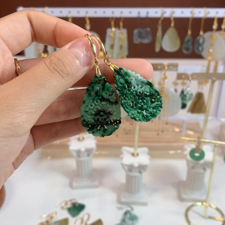 银S925镶嵌翡翠耳饰耳饰