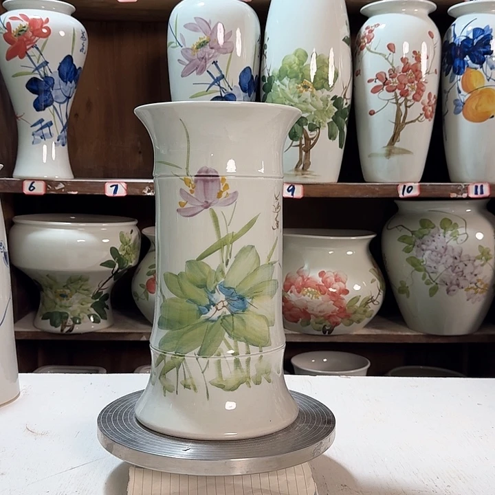 瓶竹子高29绿绿绿荷花款陶瓷陶瓷