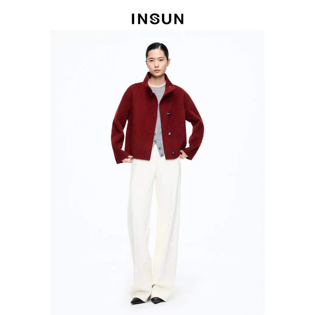 INSUN恩裳专选2026春季新款宽松山羊绒毛呢短外套9C66110040