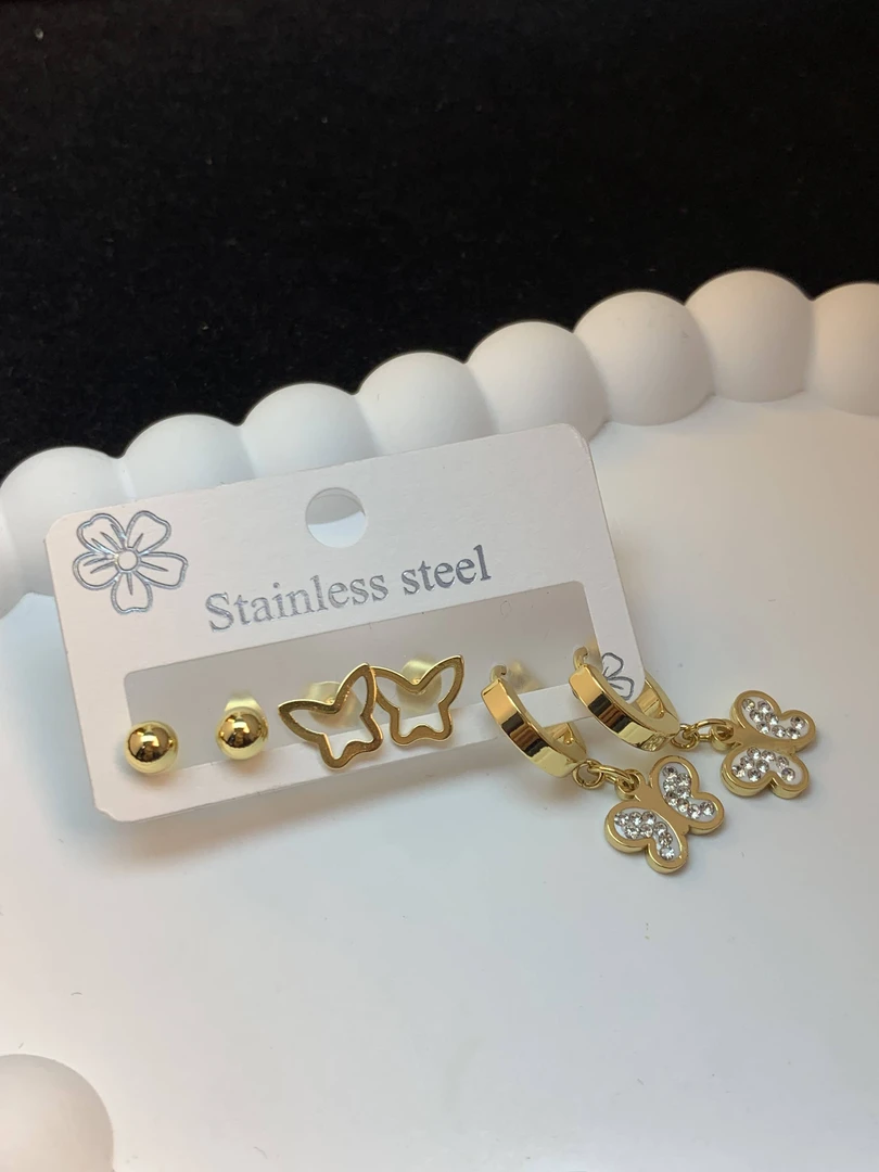 钛钢锆石耳饰 蝴蝶豆豆耳钉耳环蝴蝶耳钉耳骨钉百搭气质防丢