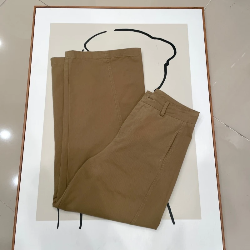 窄版老钱春秋款休闲裤显瘦百搭简约长裤垂感高腰设计感卡其色直筒