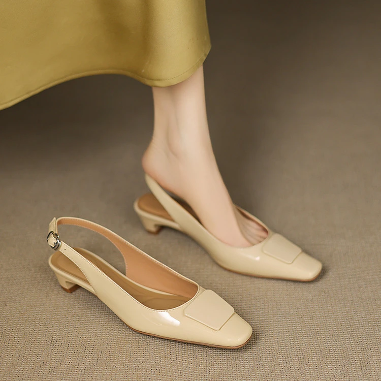 轻奢鞋子法式复古时尚百搭！2025新款夏季真皮时装凉鞋，方头粗跟