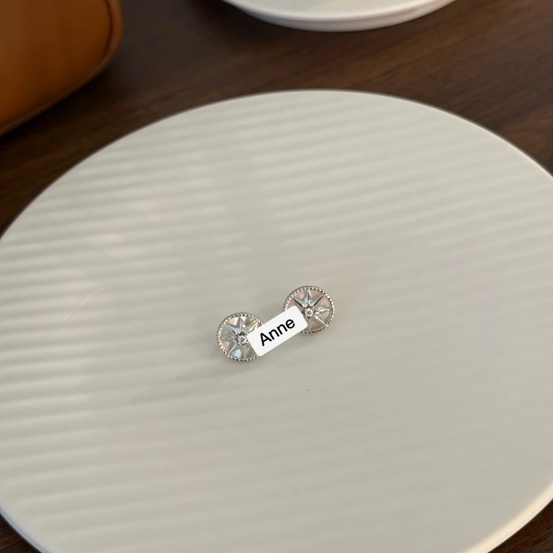 铜合金耳饰 银色八芒星圆形精致小众耳钉【R426】