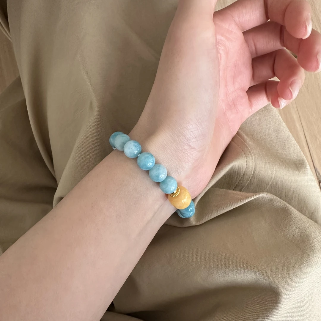 925银陶瓷手链 925纯银串珠撞色珠手链女手工弹力绳款设计款手串