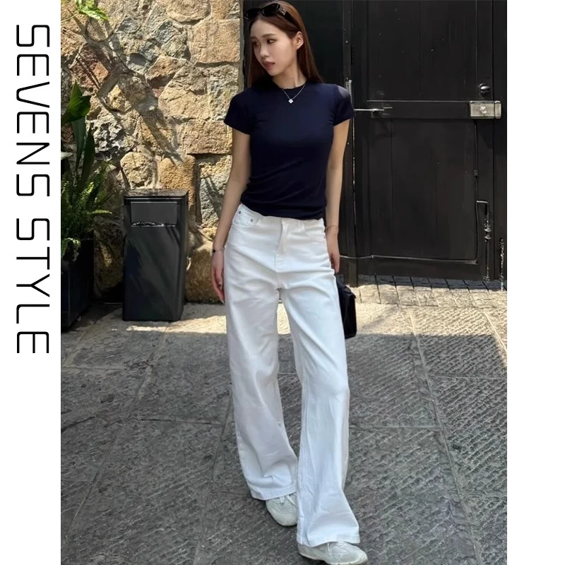 白色阔腿牛仔裤女2025年春夏薄款新款高腰宽松显瘦垂感直筒拖地裤