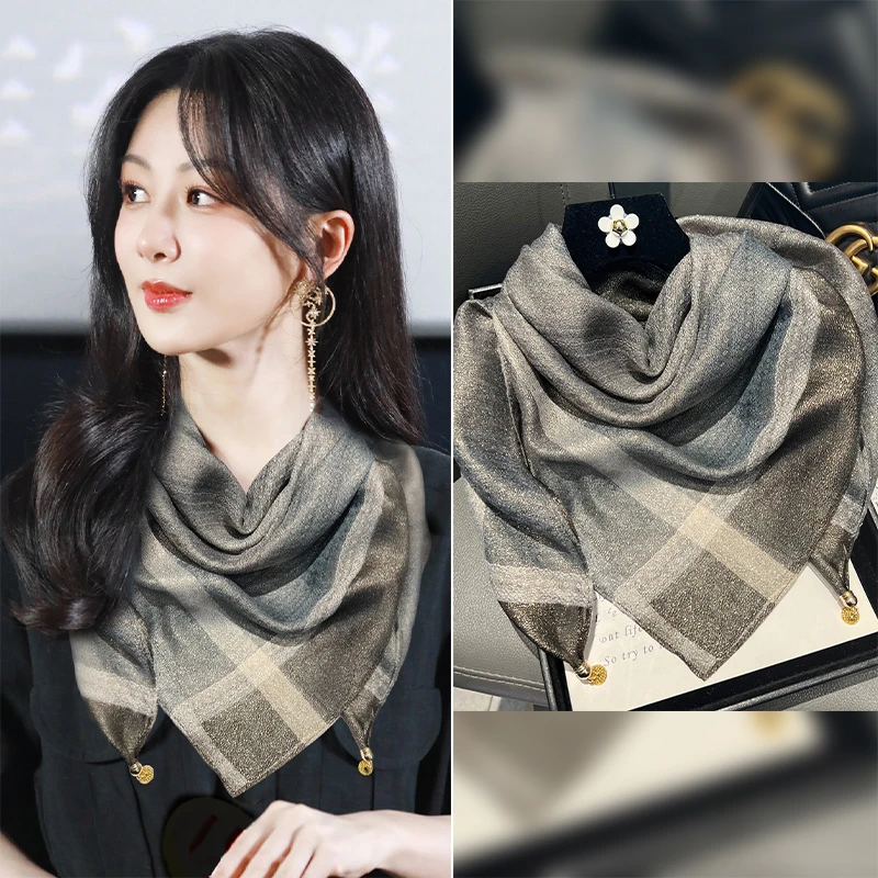 明星同款高级感渐变磁吸扣丝巾女春秋季纱巾大方巾护颈三角小围巾
