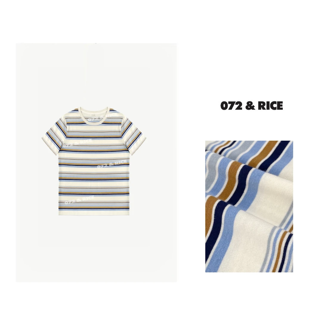 072 & RICE【粉袖TEE】100纯棉 圆领条纹短袖T恤 24NB082Z 618FF