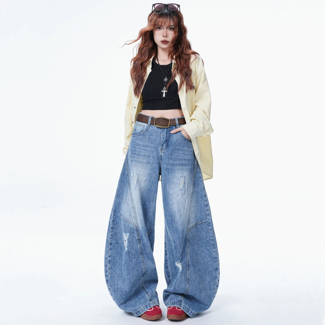 【蓓蓓专属】美式弯刀牛仔裤2025春夏新款潮流百搭拖地垂感阔腿裤子