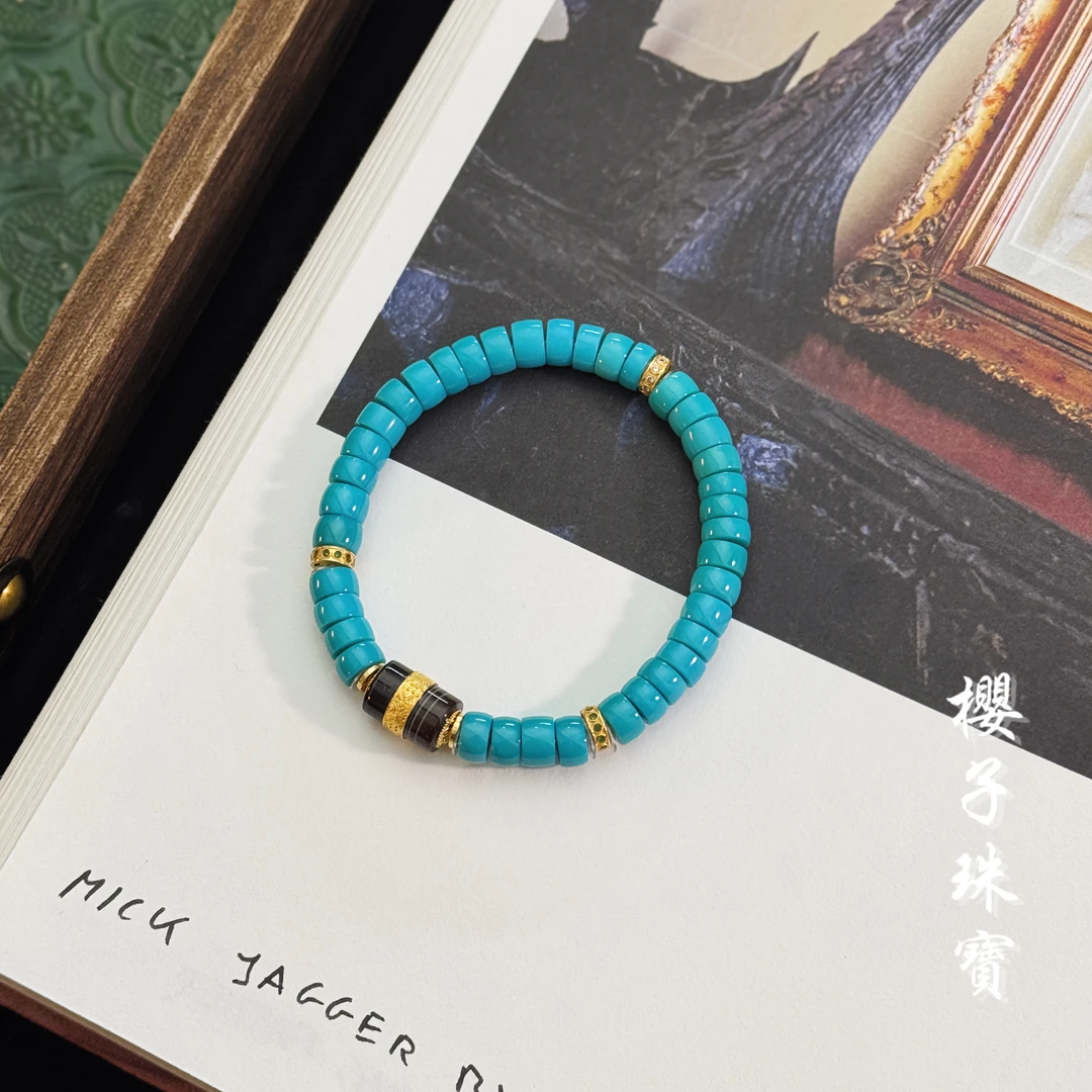 樱子 |  湛影 缠丝18K直切玉化蓝7M绿松原矿高瓷手串*YZLS1867