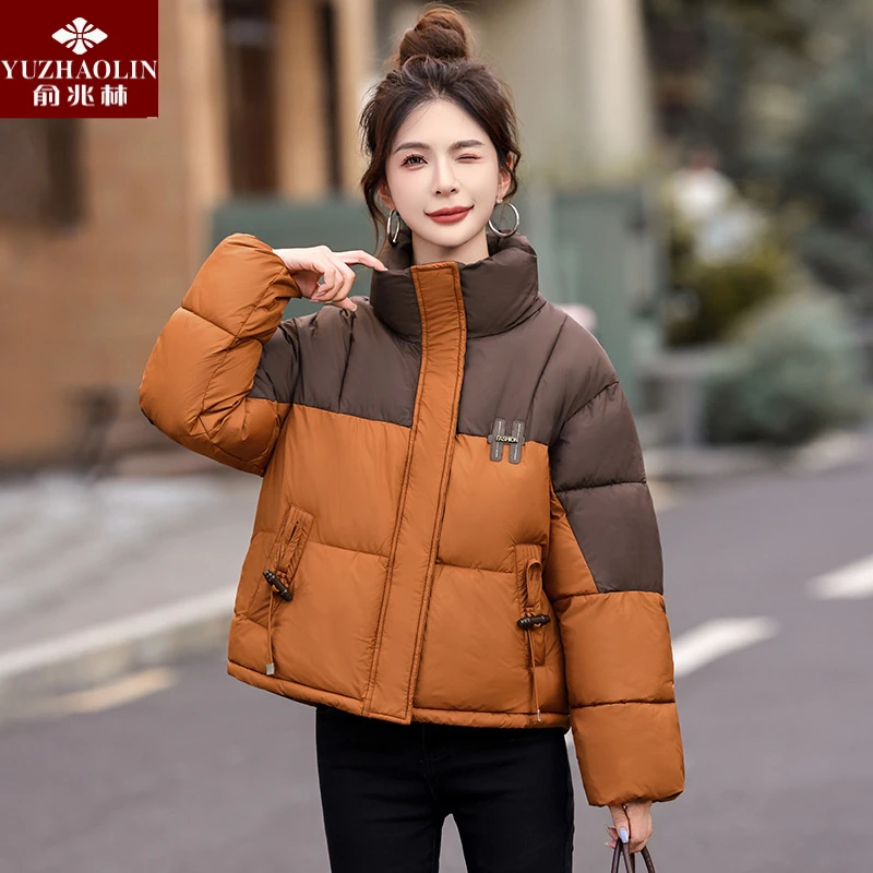 俞兆林时尚撞色服女短款2025新款小个子宽松棉衣冬季棉袄保