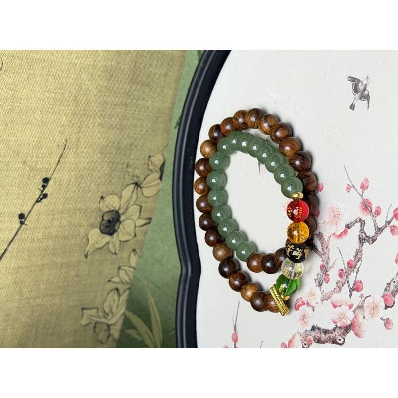 DA1141-黑花梨带双金圈+五色转珠黑花梨