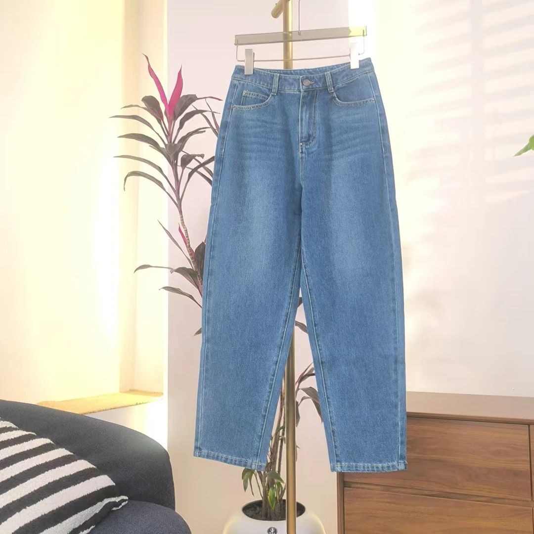 【法棍裤】高端时尚简约休闲百搭显瘦女士蓝色棉麻牛仔裤9233507