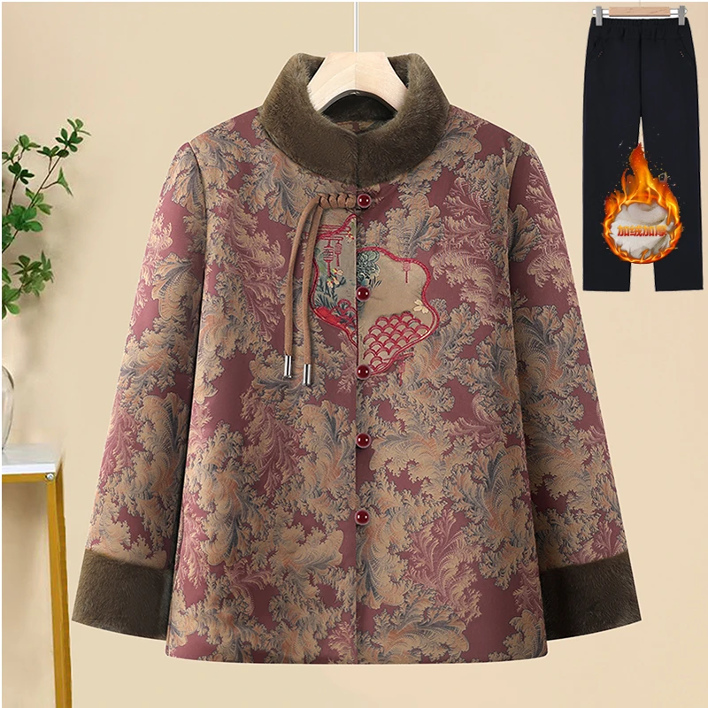 中老年女装加绒加厚保暖棉衣保暖妈妈装奶奶装老年人棉服冬季衣服