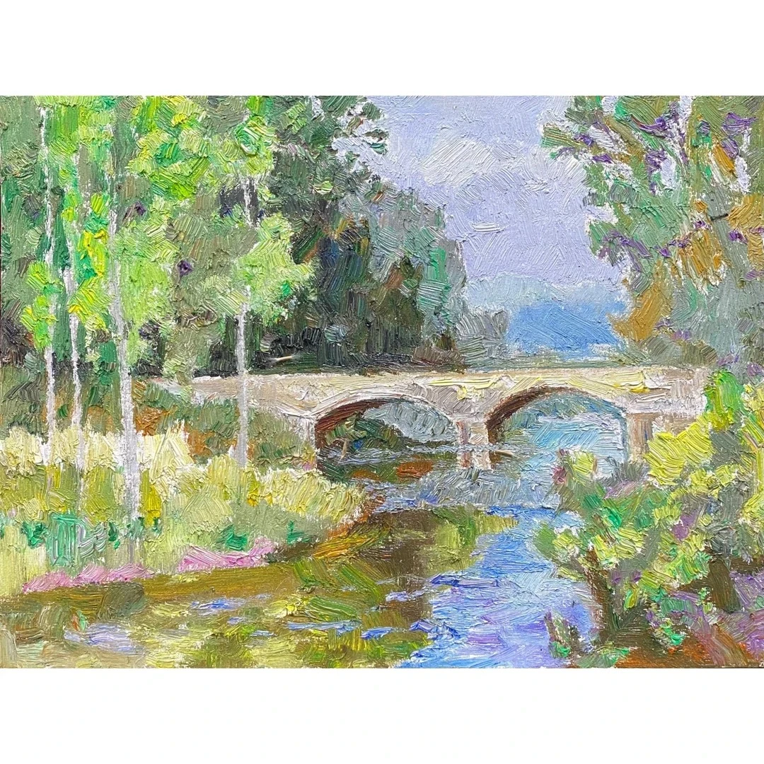 8216《林中拱桥》原创手绘油画风景作品30*40cm适合客厅卧室餐厅