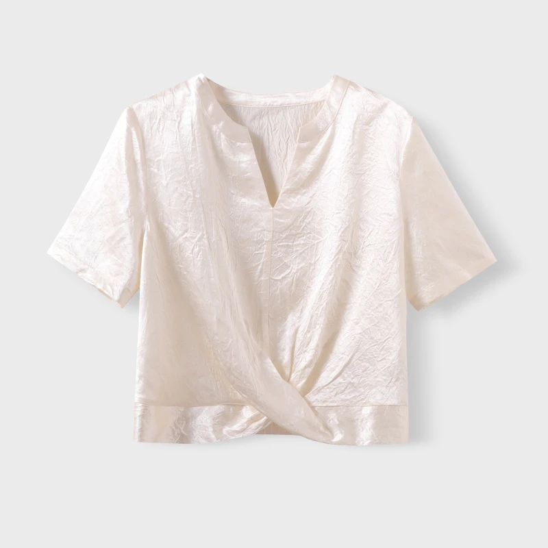 【MUVINATA】轻薄透气V领交叉下摆短袖上衣SY920016