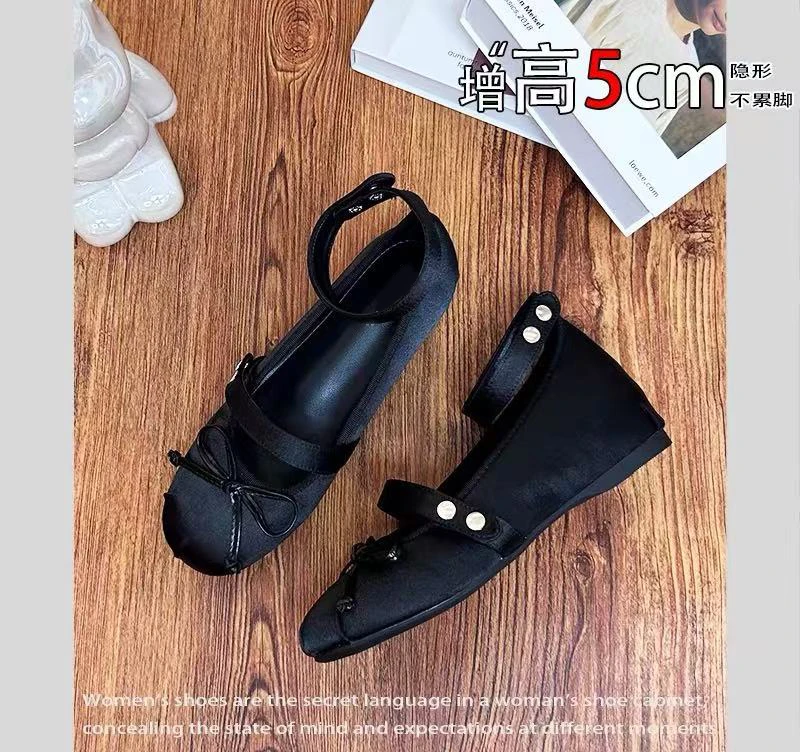 XINGYE 法式甜美内增高脚单鞋女2025款蝴蝶结芭蕾舞鞋