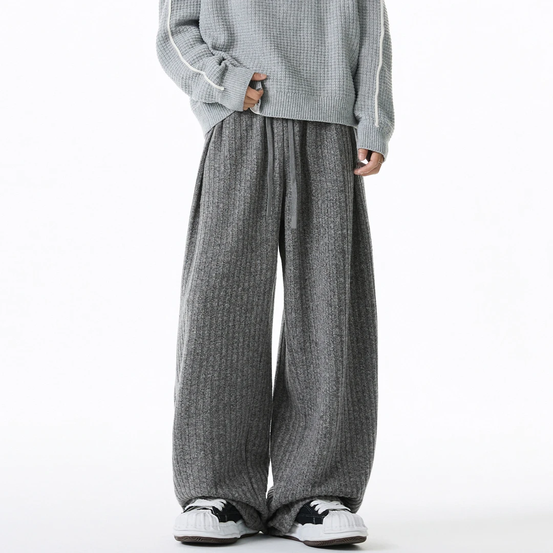 秋季日系复古潮流男士长裤宽松百搭直筒垂感重磅抓毛肌理休闲裤子