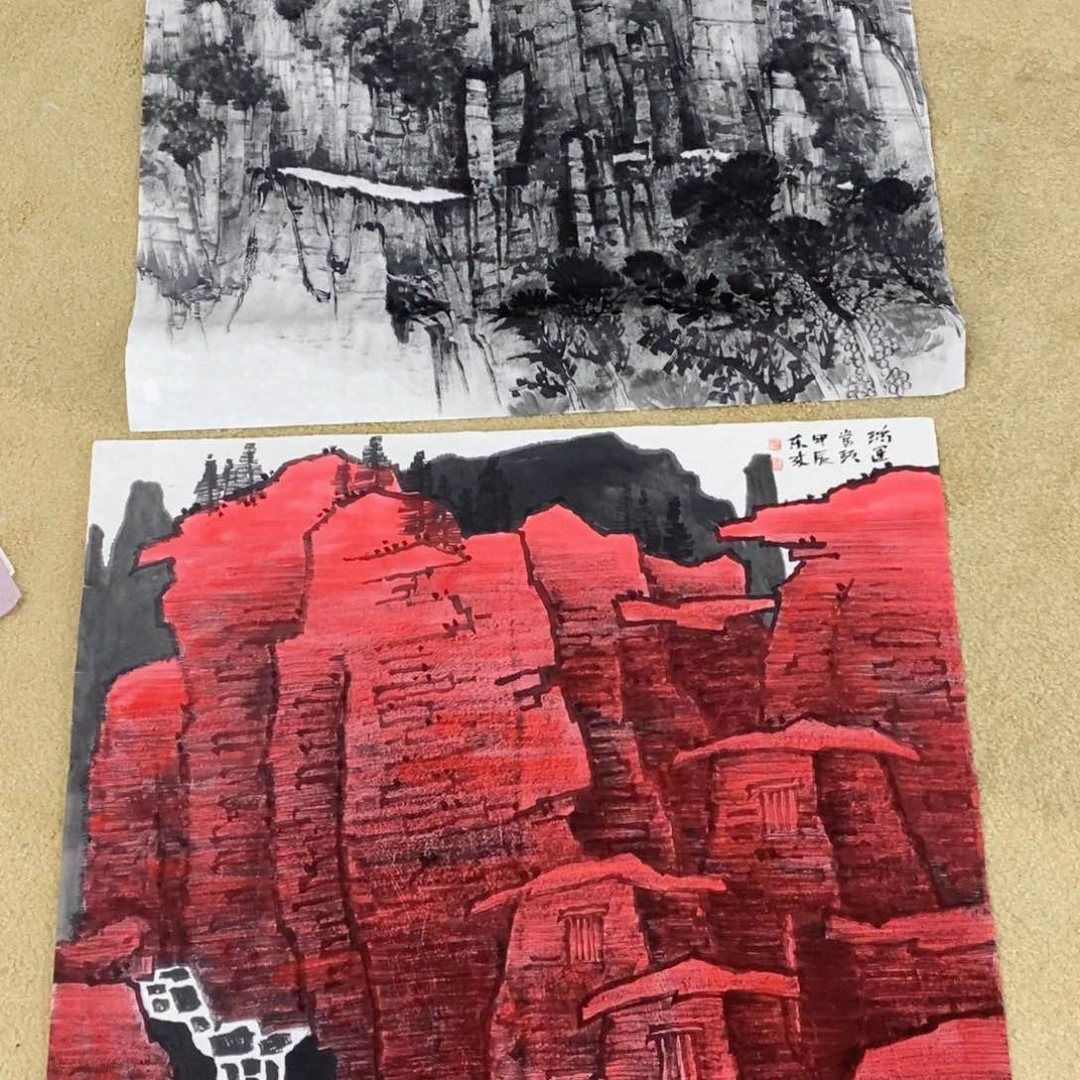 国画罗**培国画山水四尺68斗方赵东来  两张打包  琪