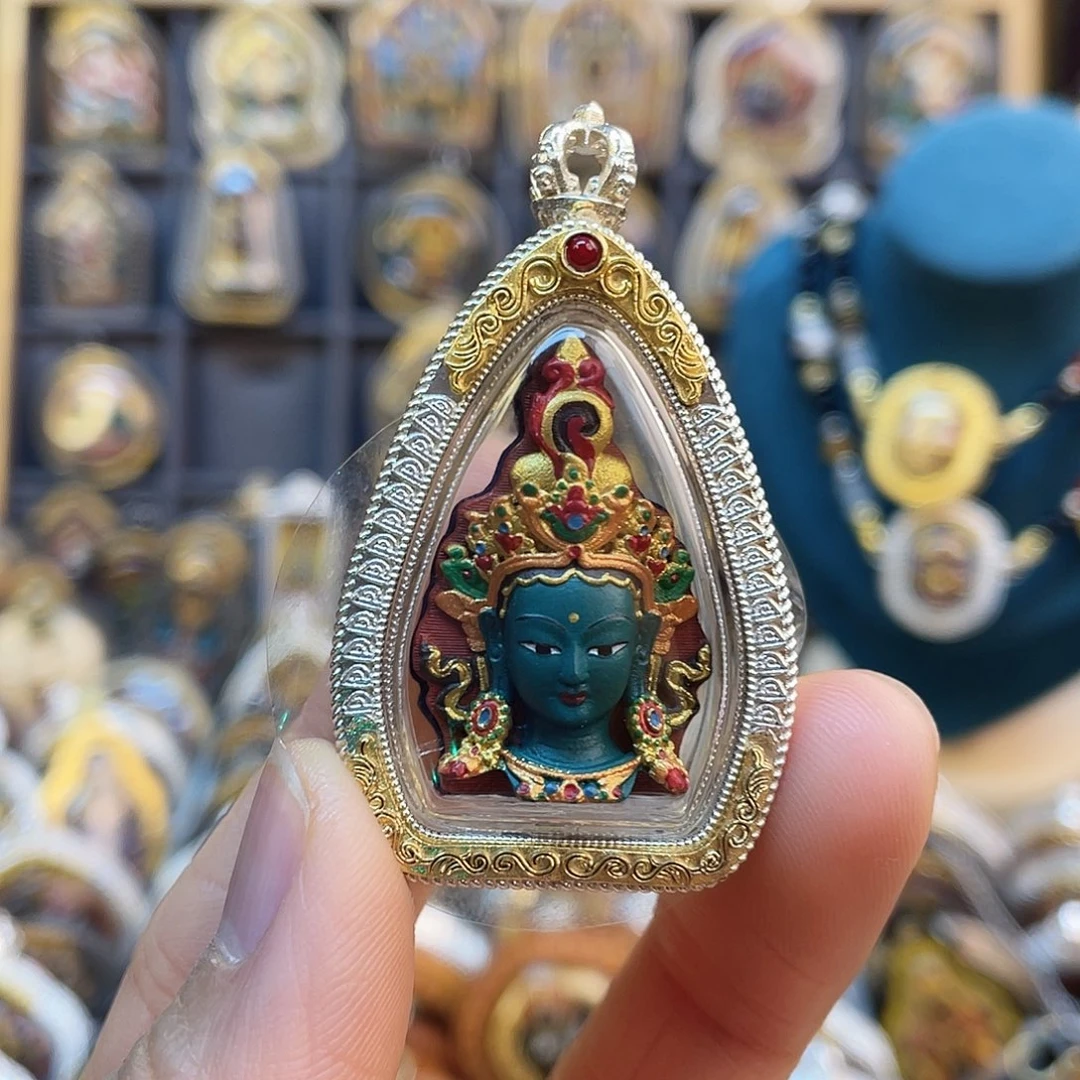 泥塑925银 绿度母/白度母 双面 泥塑彩绘擦擦