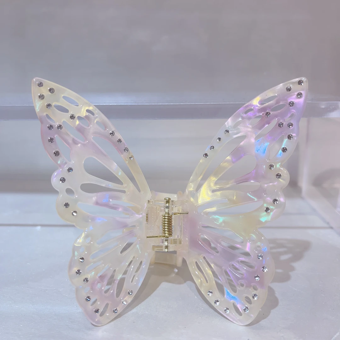 F419流沙金粉色立体蝴蝶抓夹