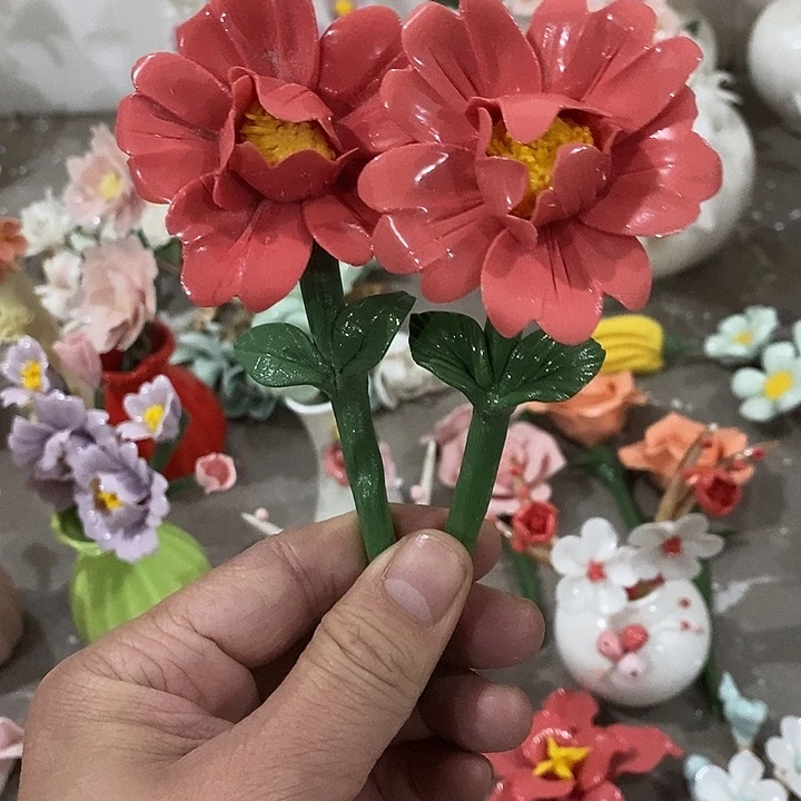 瓷片纯手工陶瓷花摆件瑕