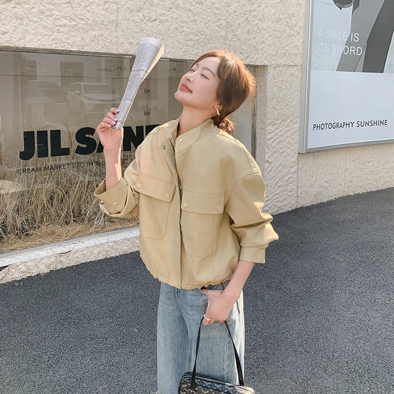 卡其色皮衣外套女春秋2025新款韩系pu皮机车服爆款流行洋气炸街