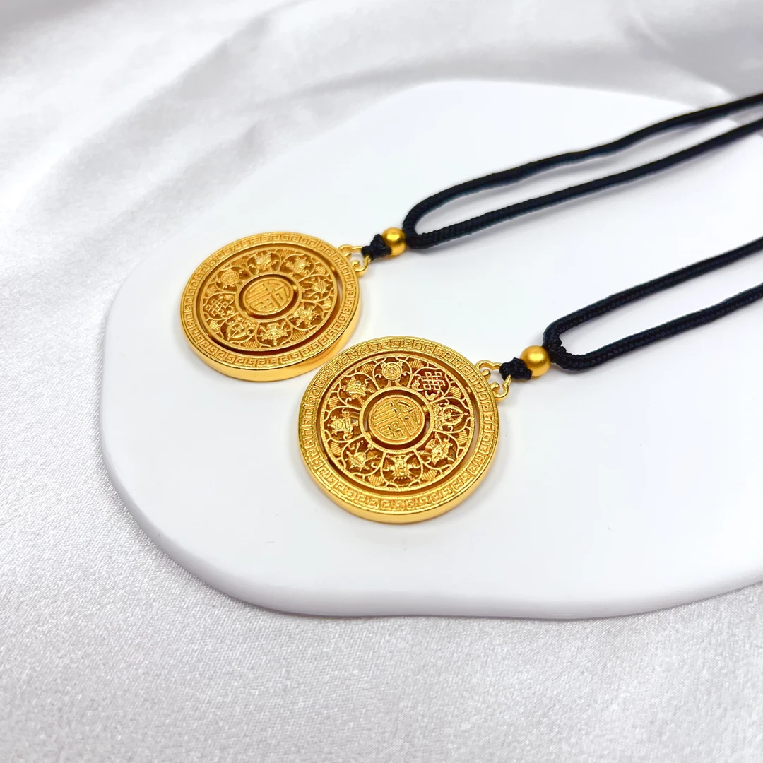 合金吊坠 三转双面八宝罗金饼情侣时尚百搭吊坠