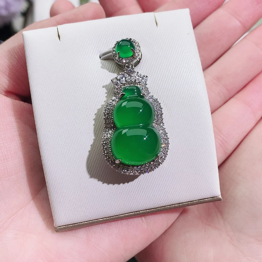 好***困玛瑙/玉髓未镶嵌戒指纯天然珠宝玉石正品满钻葫芦项链银