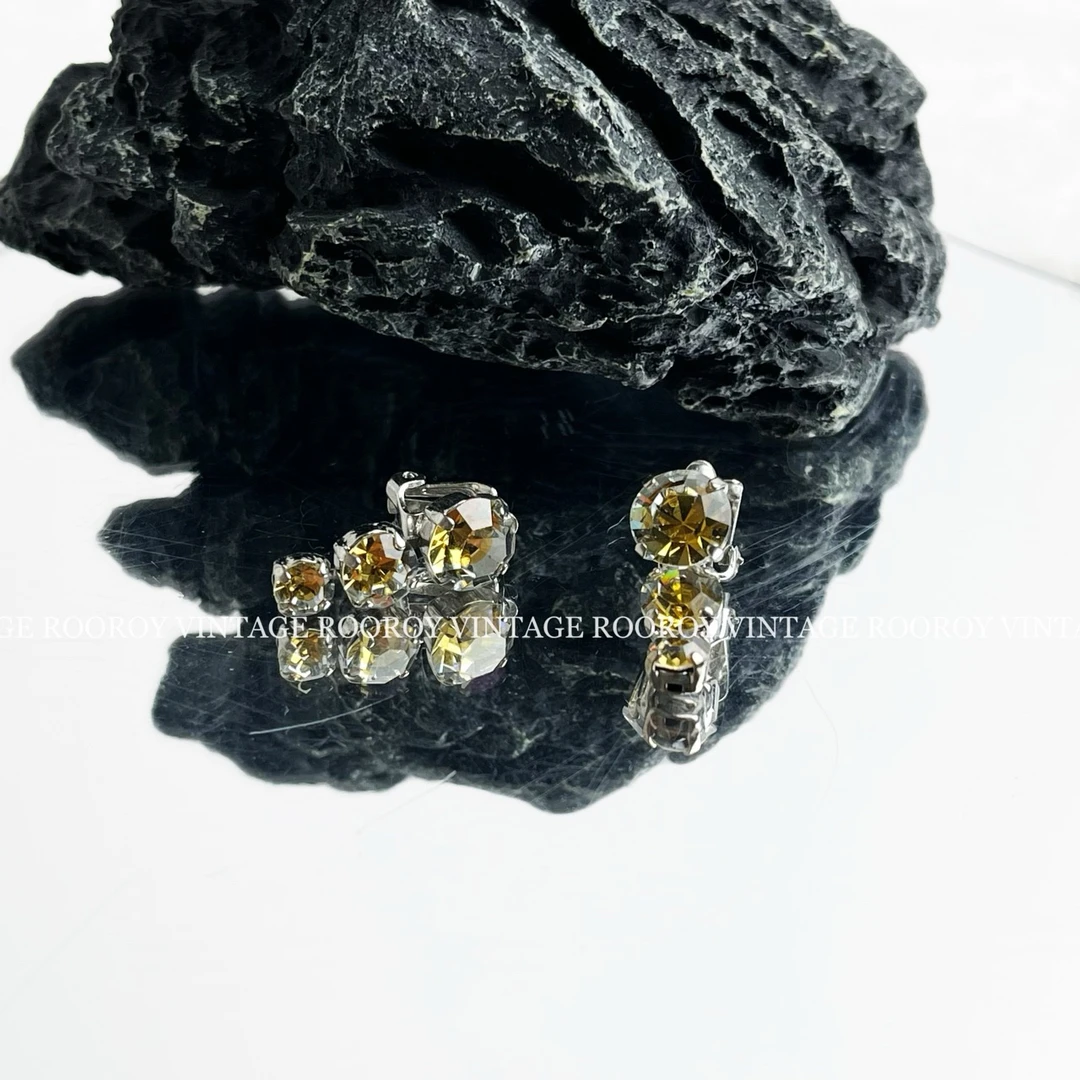 95新 DIOR/迪奥 银色 彩钻 耳夹/4081