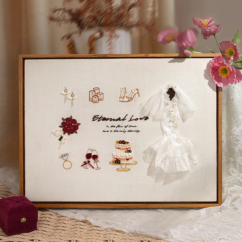 永恒的爱婚纱刺绣相框画手工diy材料包结婚送新娘布艺礼物