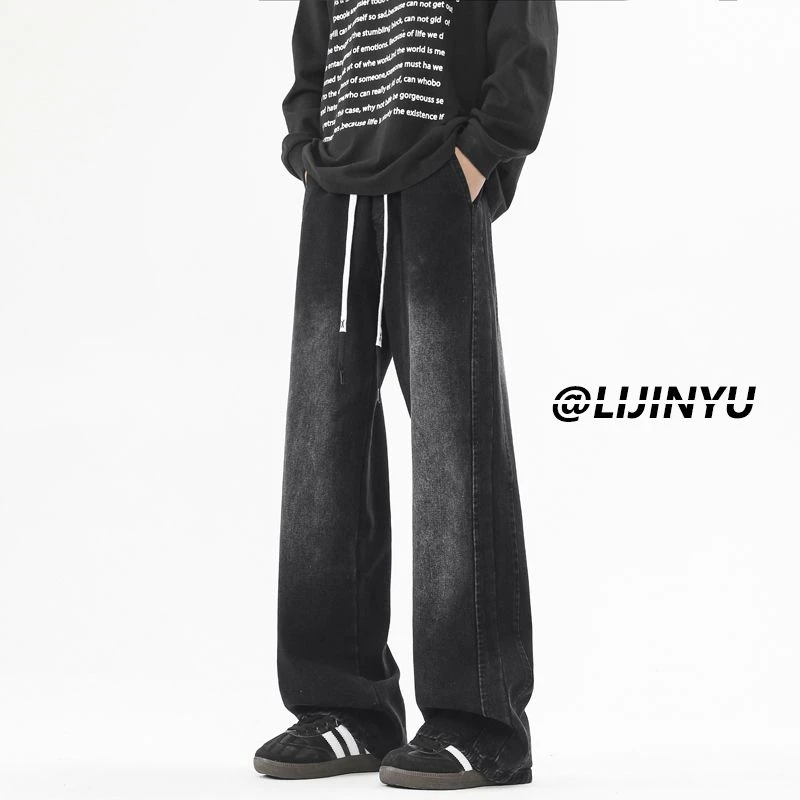 美式高街潮牌拼接设计感牛仔裤男女宽松休闲百搭情侣中腰直筒长裤