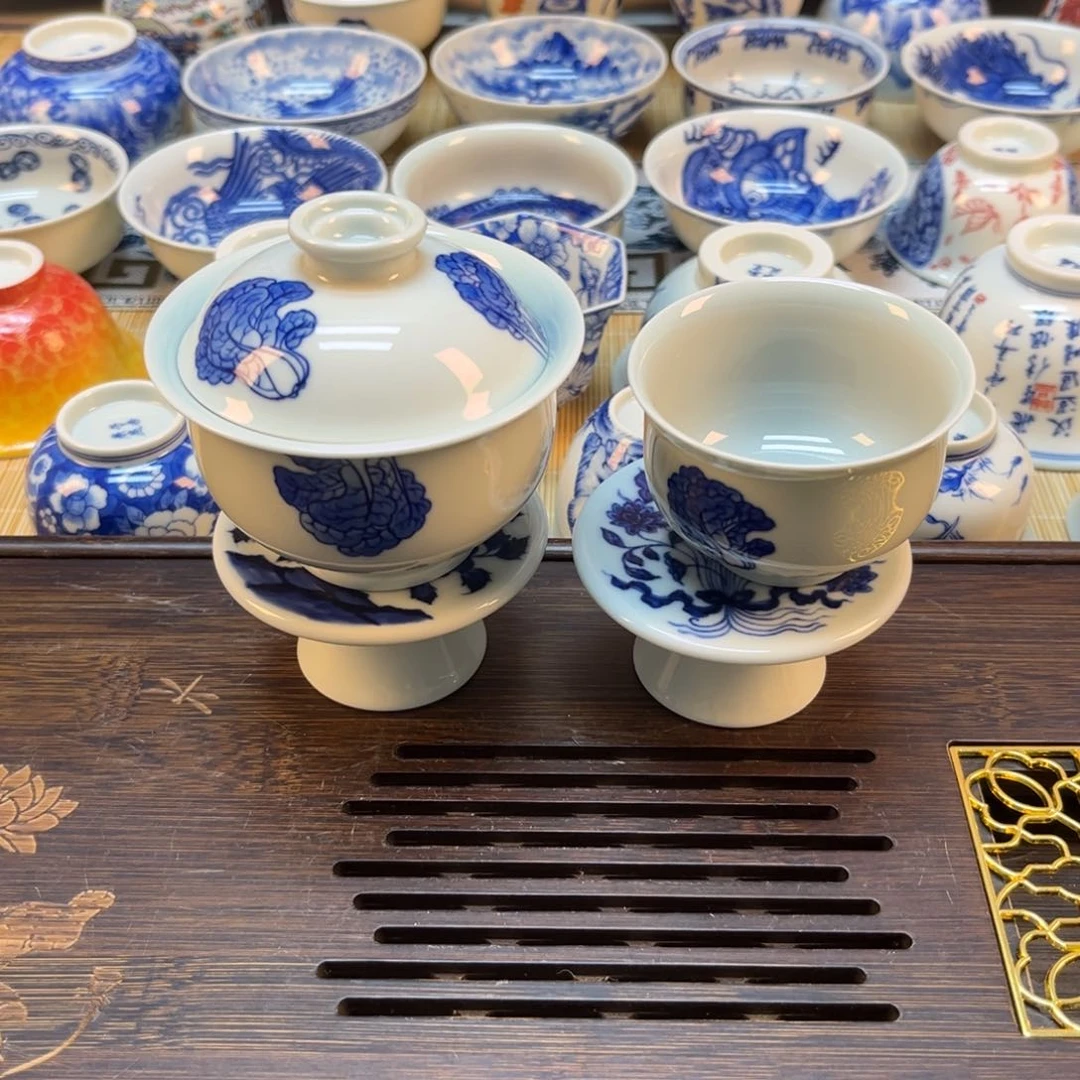 手绘白菜盖碗+炉事杯