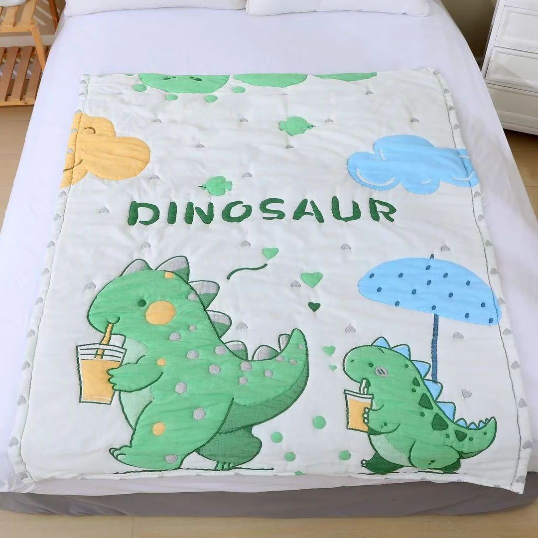 【绿恐龙】全棉纱布120*150cm亲肤可爱卡通柔软加厚秋冬泡芙被