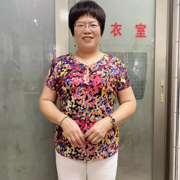 【花帝品牌】中年妈妈夏季女短袖印花雪纺洋气小衫宽松百搭