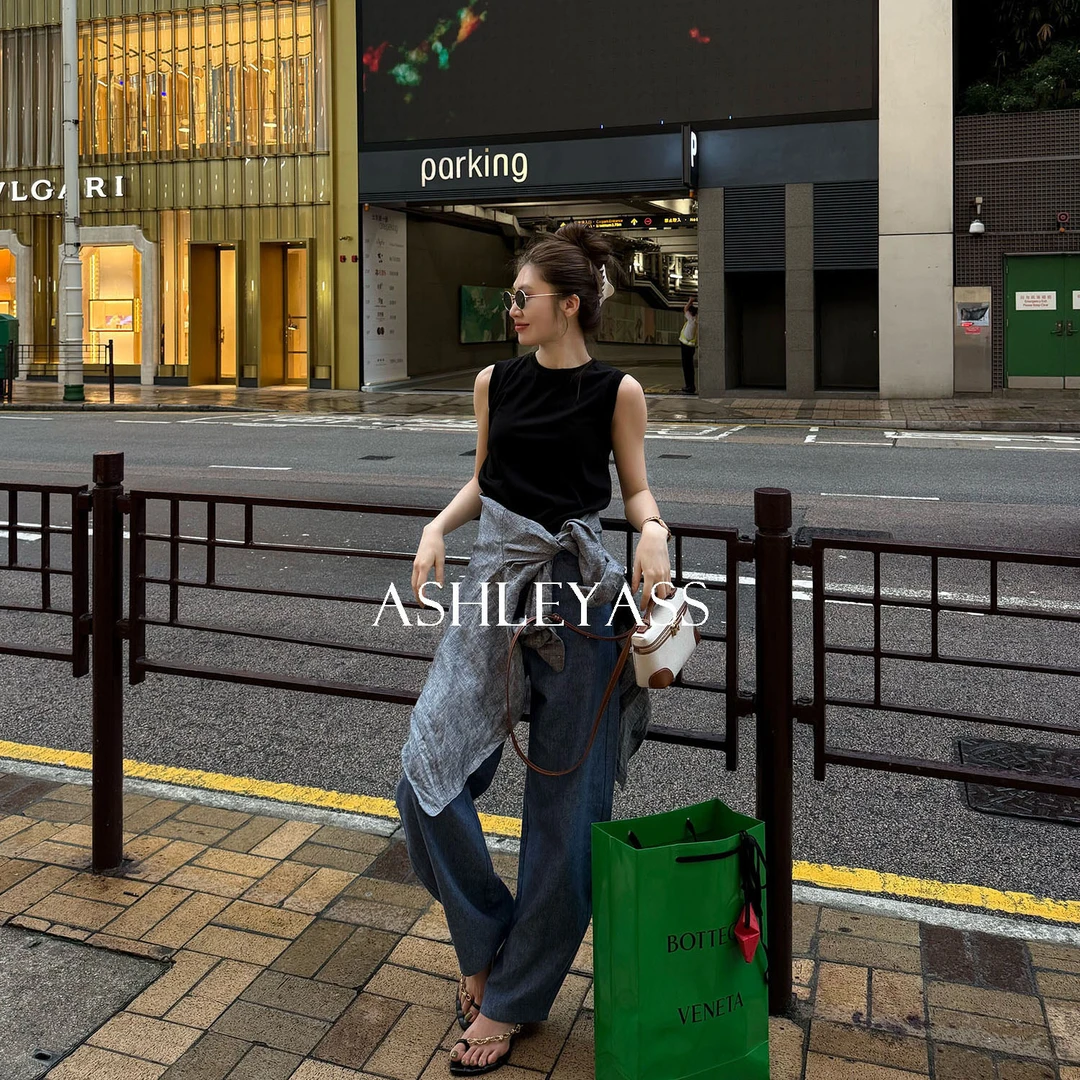 【ASHLEYASS】“宽边夹圈”结构设计3色休闲无袖背心T恤LSS250587Y