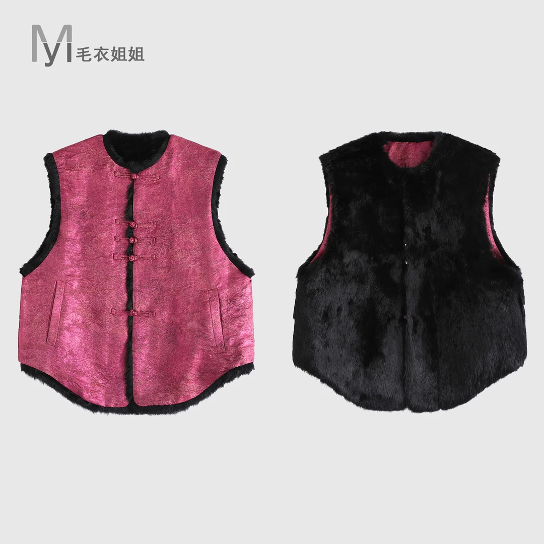 中国风双面穿毛茸茸保暖加厚宽松型休闲马甲女5219-16102