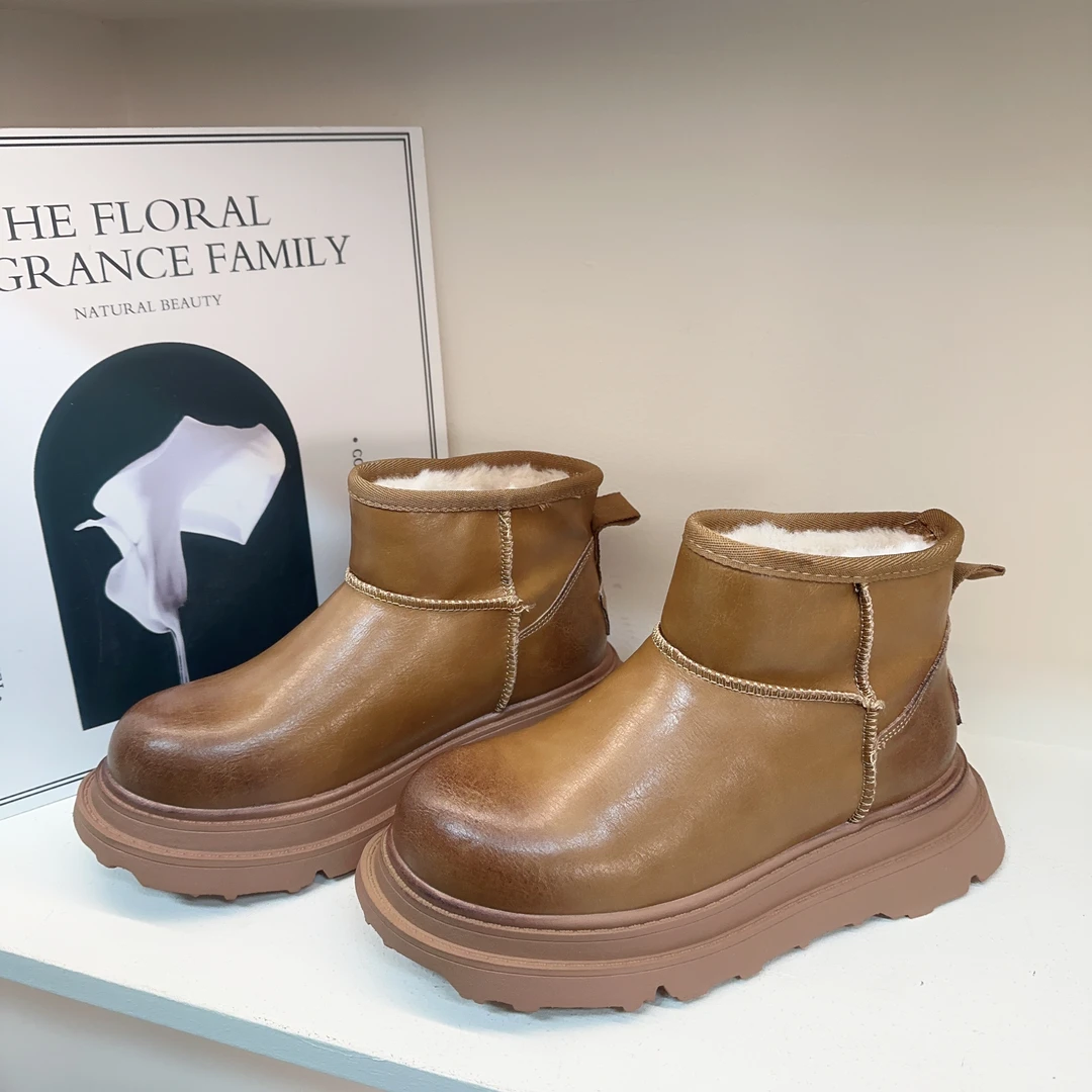 [二哥专属]雪地靴女款冬季皮面加绒加厚底保暖棉鞋3308