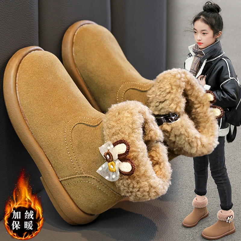 女童雪地靴冬季2025新款儿童棉靴女孩加绒软底中大童保暖毛毛棉鞋