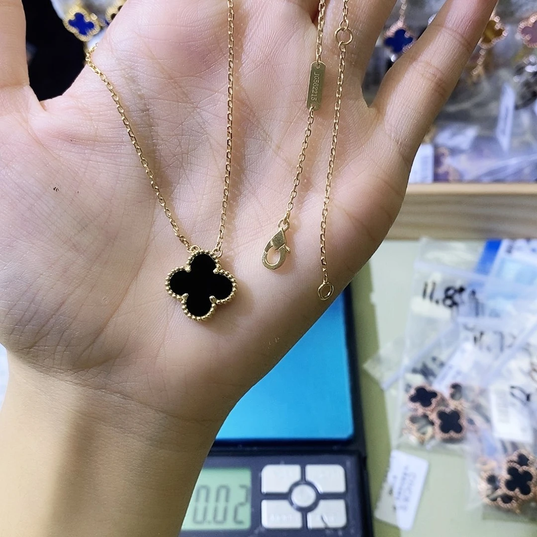 玛瑙/玉髓项链18K金镶嵌浅金色