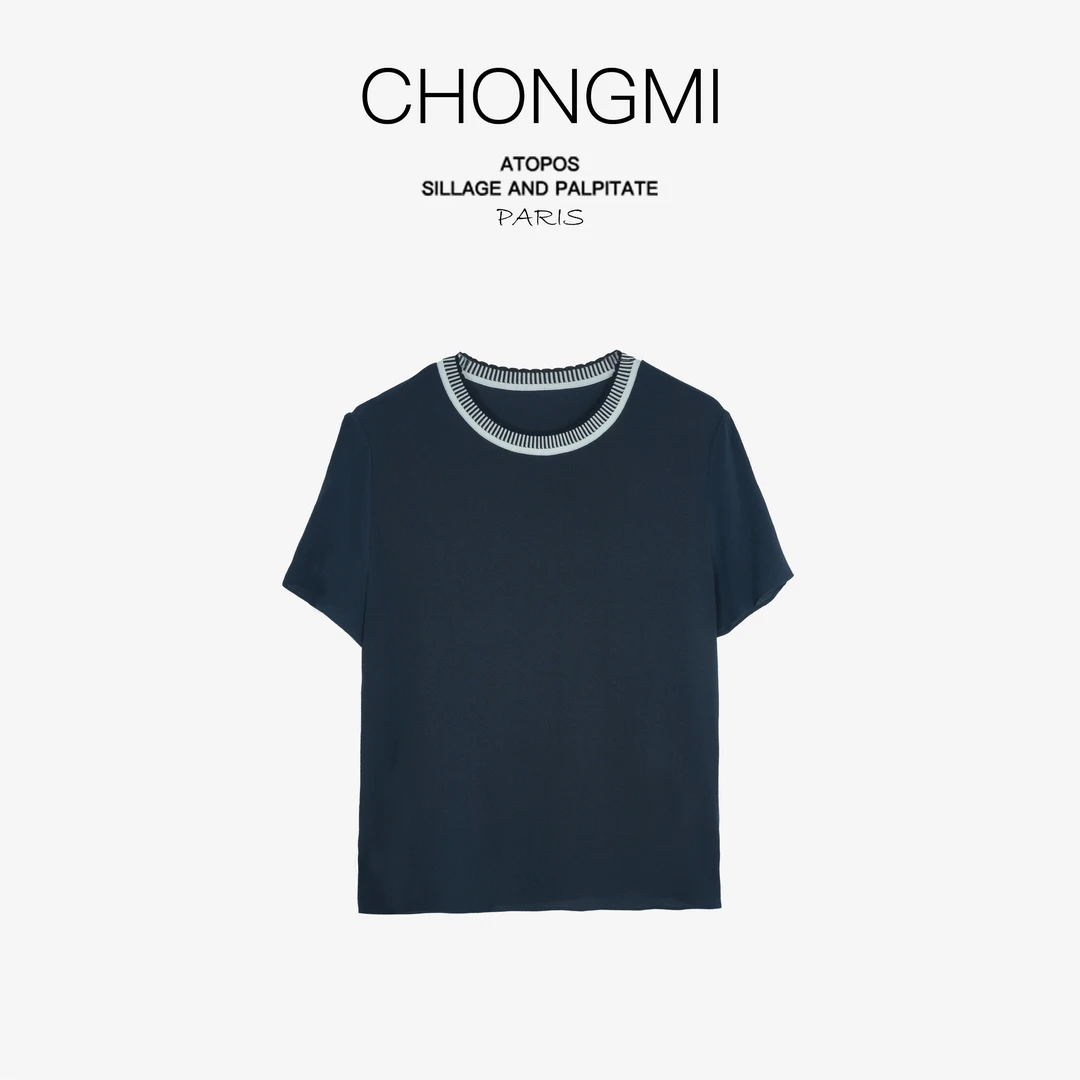 23姆米重磅鬼绉桑蚕丝真丝T恤女短袖2025夏季新款显瘦上衣体恤女