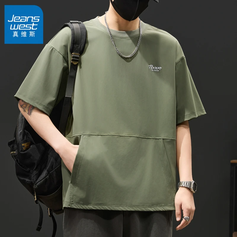Jeanswest/真维斯2025春夏男士短袖t恤潮流时尚百搭休闲圆领上衣
