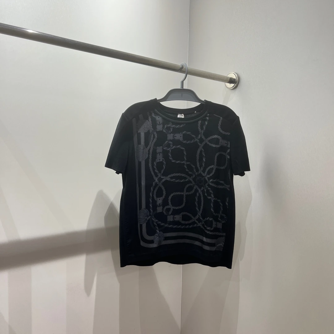 99新 Hermes/爱马仕 dec294 锁绳图案真丝短袖 桑蚕丝