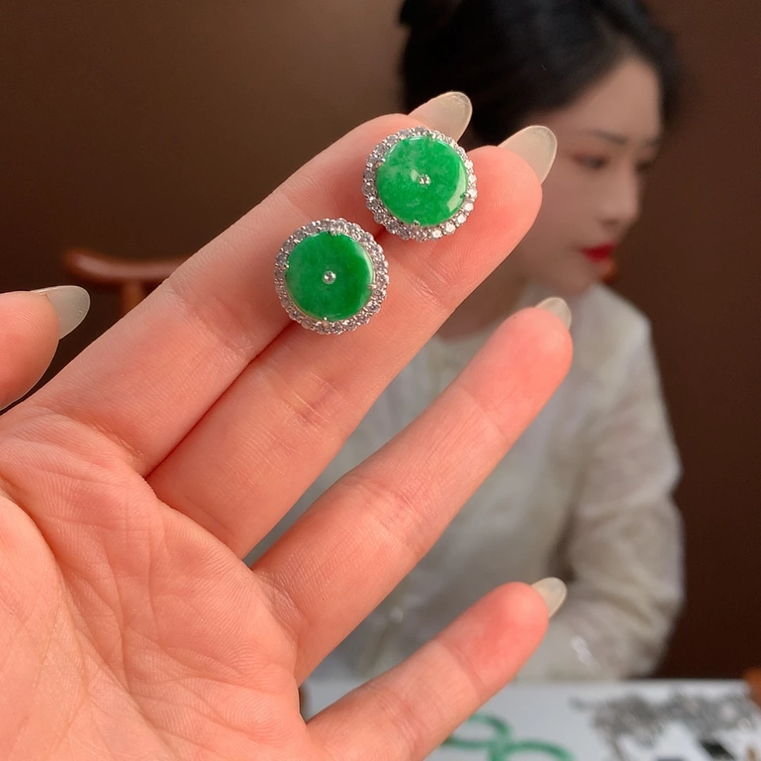 翡翠银S925镶嵌耳饰