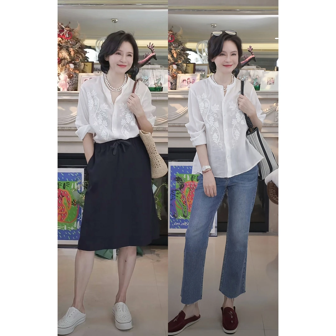 我是摩羯 葡萄庄园 100支苎麻日本进口水溶6万针刺绣长袖夏衬衫