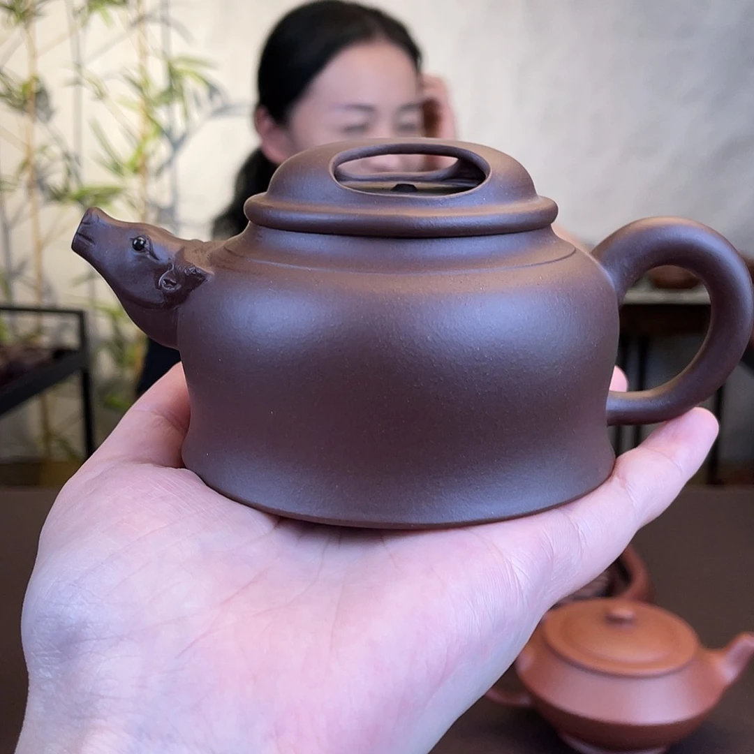 茶壶紫砂背*人老紫泥牛盖牛壶240cc